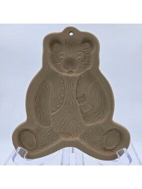Brown Bag Cookie Art Teddy Bear Vest Single Cookie Mold Stoneware 1984